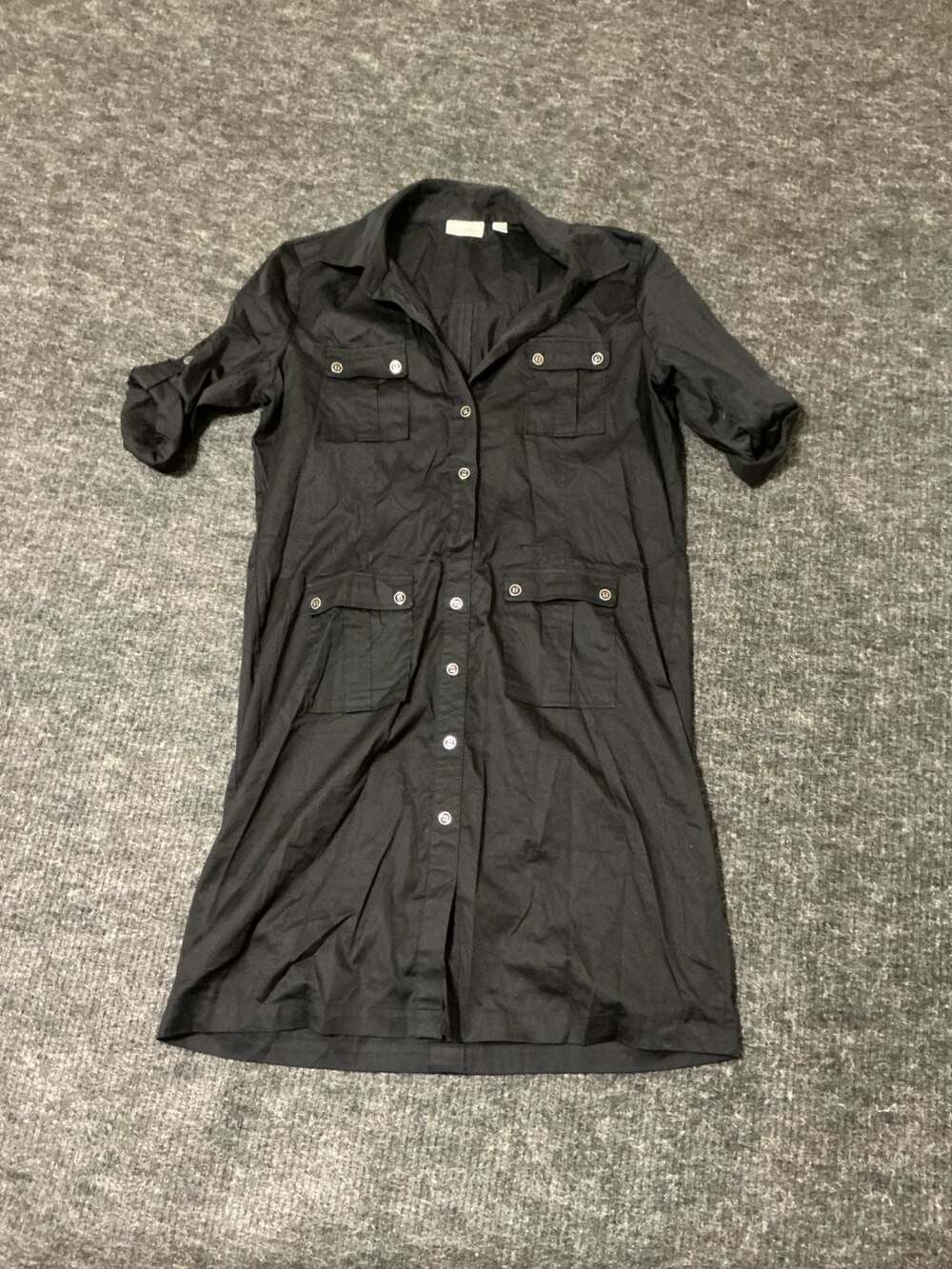 New York & Company Stretch Utility Shirt Dress Womens Size Large Black Pockets